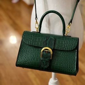 Emerald Green Croc textured Crossbody